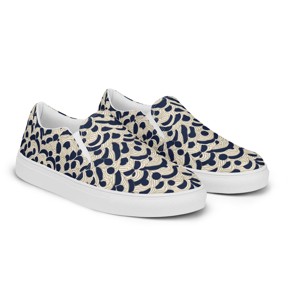 Midnight Seigaiha on Women's Slip-On Canvas Shoes — Right Front