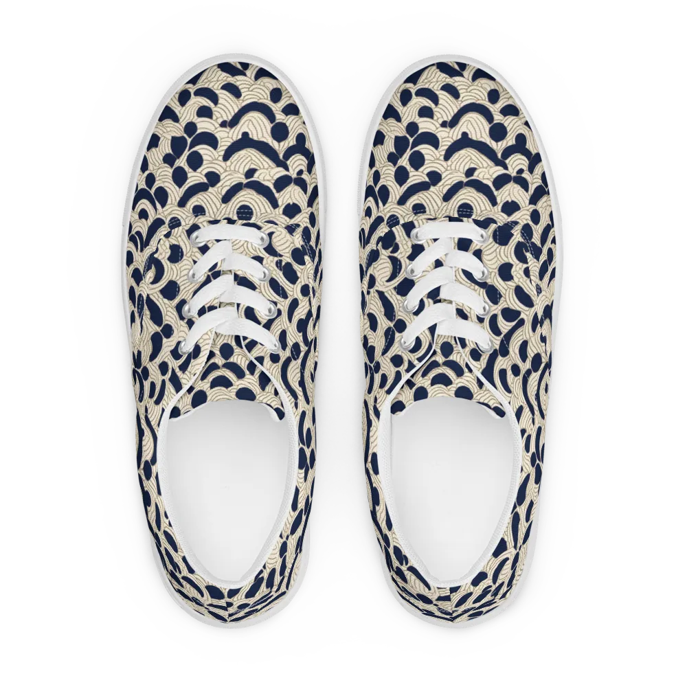 Midnight Seigaiha on Men's Lace-Up Canvas Shoes — Front