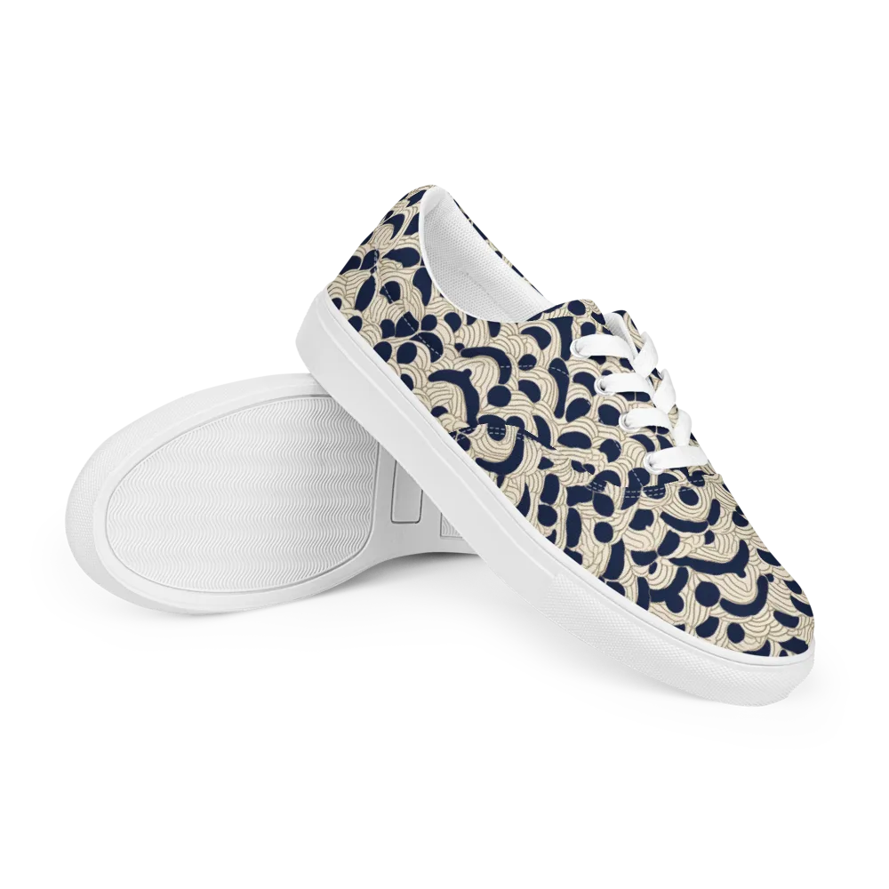 Midnight Seigaiha on Men's Lace-Up Canvas Shoes — Right Front