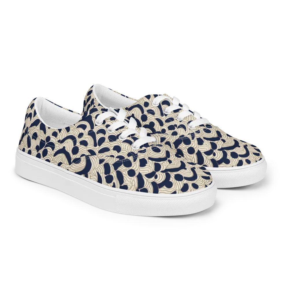 Midnight Seigaiha on Men's Lace-Up Canvas Shoes — Right Front