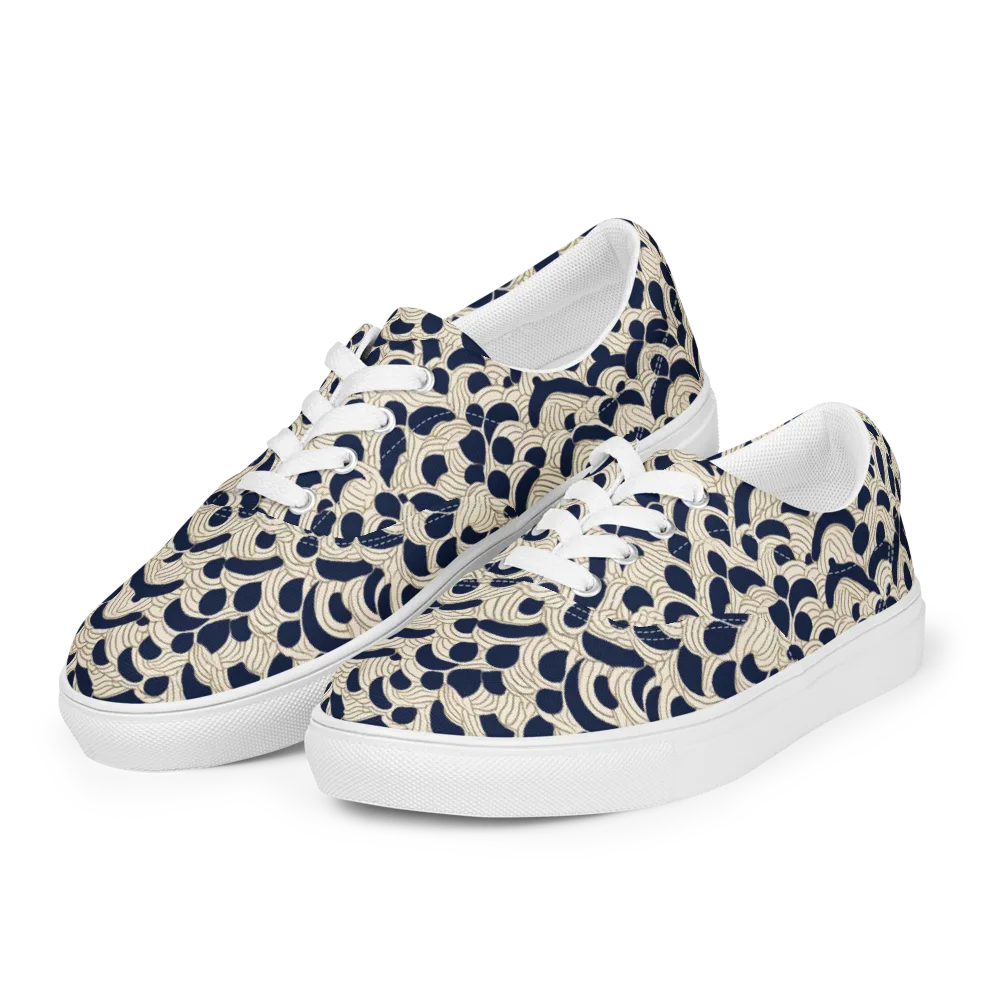 Midnight Seigaiha on Men's Lace-Up Canvas Shoes — Left Front