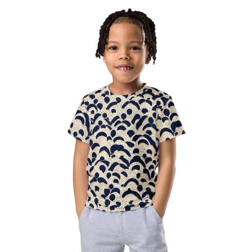 Midnight Seigaiha on a Kids Crew Neck T-Shirt