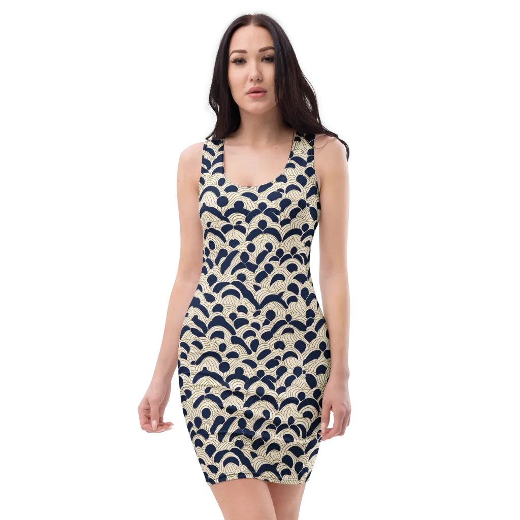 Midnight Seigaiha on Bodycon Dress — Front