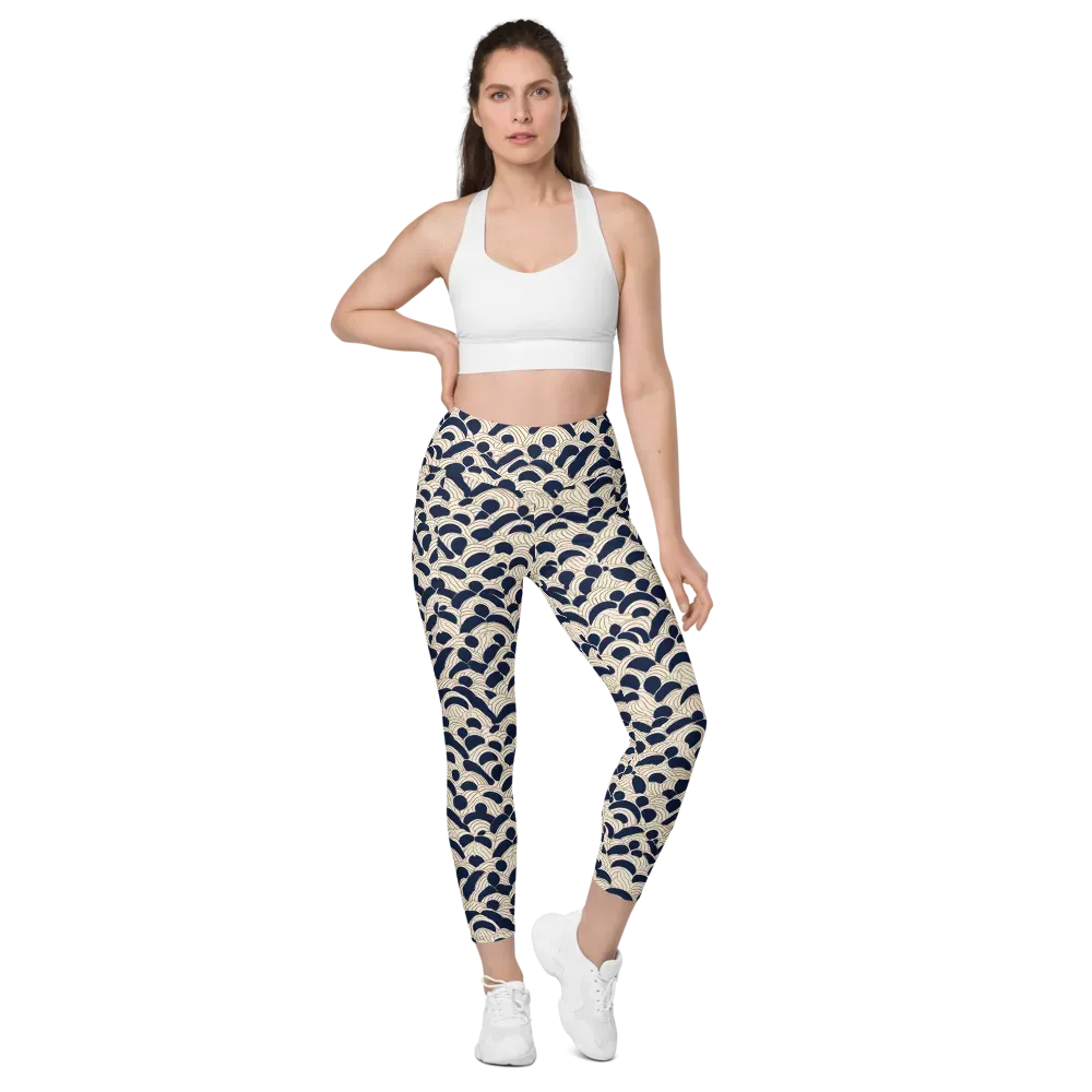 Midnight Seigaiha on Leggings with Pockets — Front