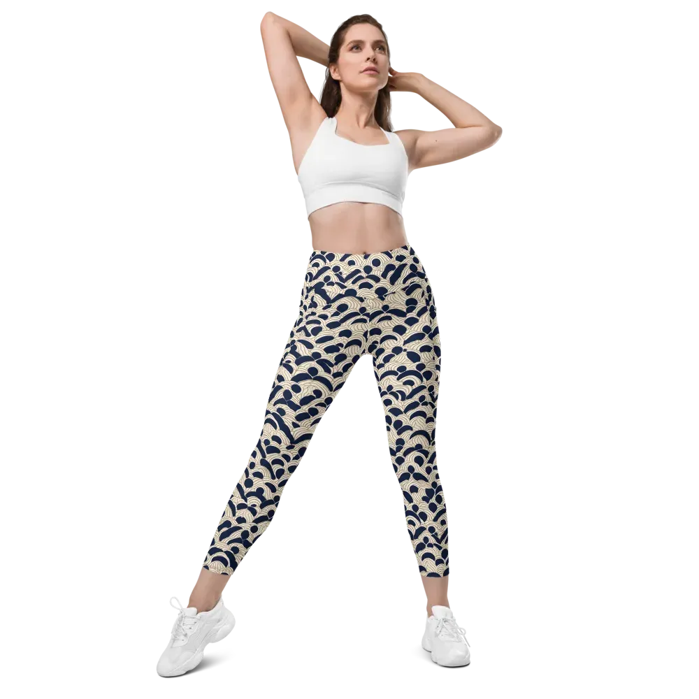 Midnight Seigaiha on Leggings with Pockets — Front