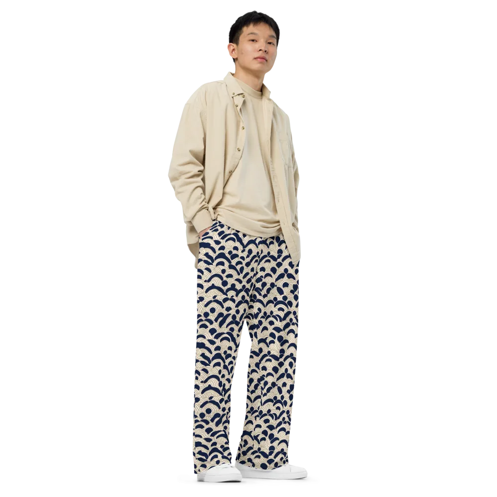 Midnight Seigaiha on Wide-Leg Pants — Right Front