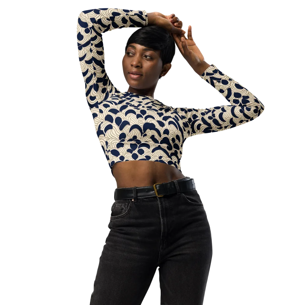 Midnight Seigaiha on Long Sleeve Crop Top — Front