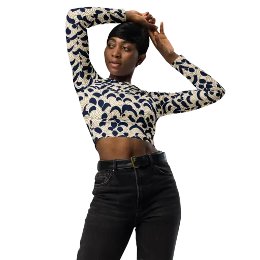 Midnight Seigaiha on a Long Sleeve Crop Top