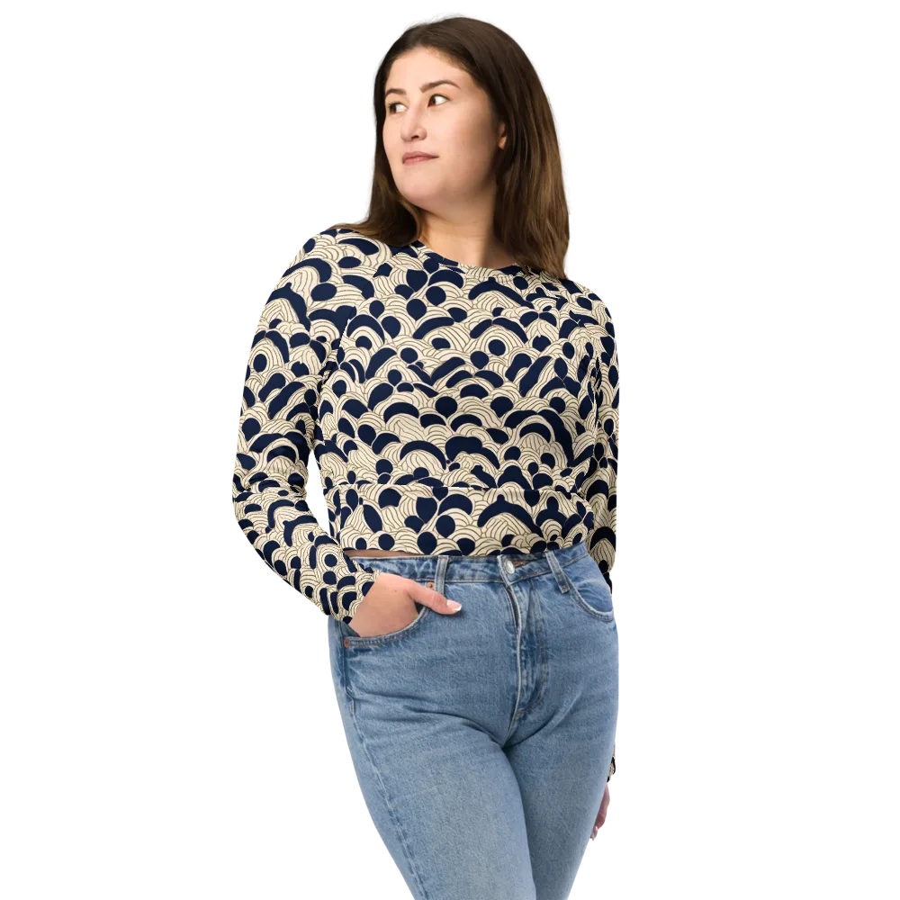 Midnight Seigaiha on Long Sleeve Crop Top — Front
