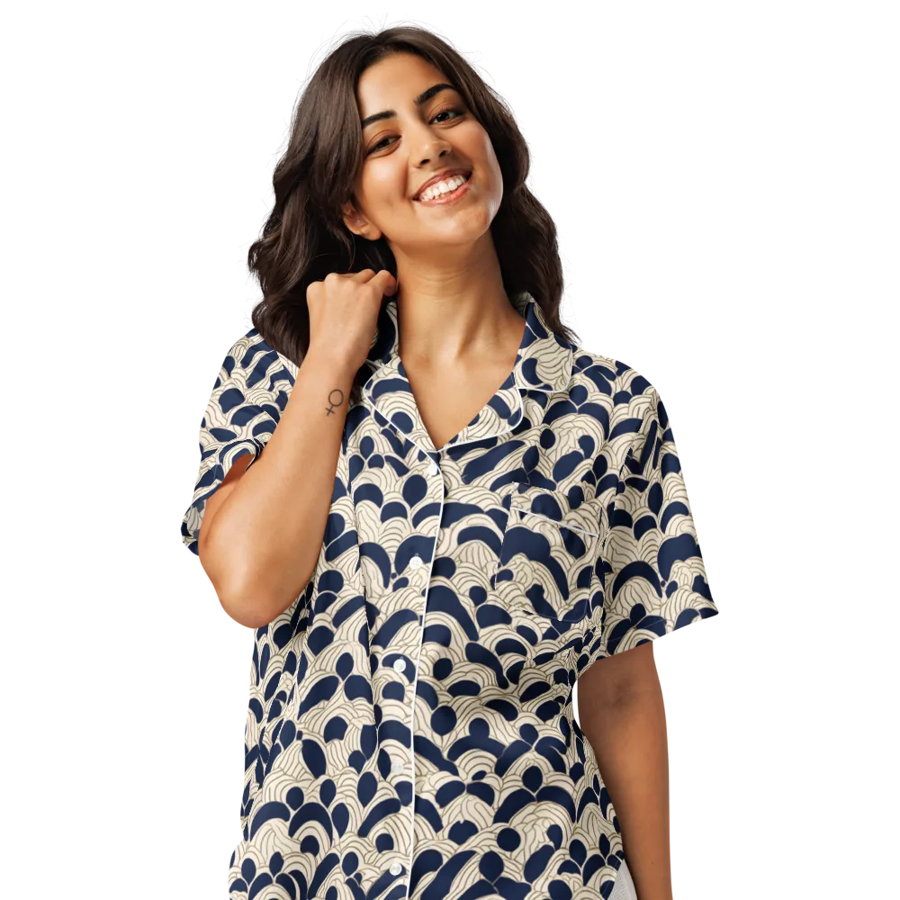 Midnight Seigaiha on Women's Short Sleeve Pajama Top — Front