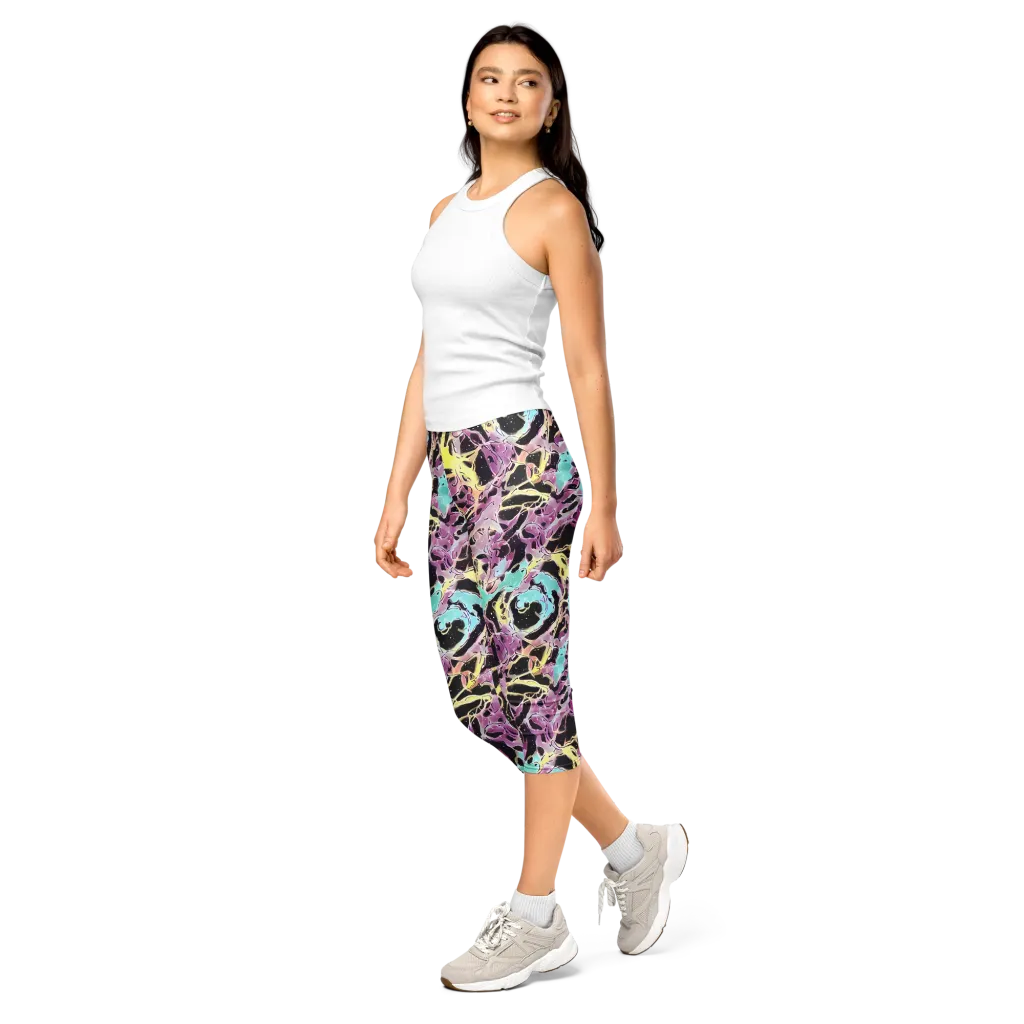 Dreams in Orbit on Capri Leggings — Left Front