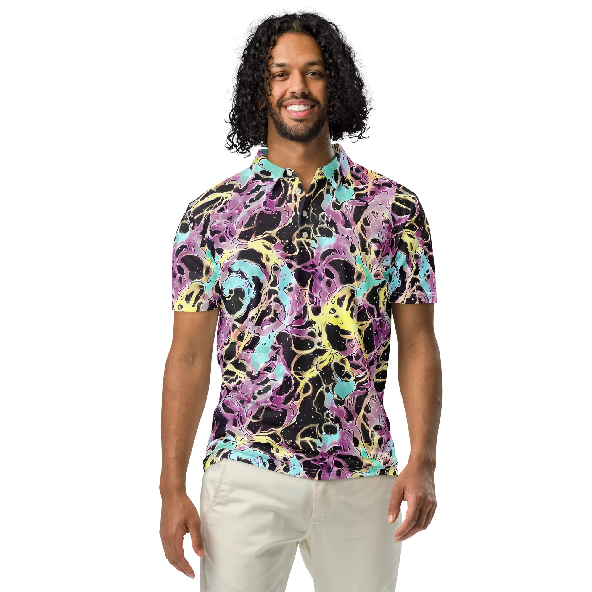 Dreams in Orbit on Men's Slim Fit Polo Shirt — Front