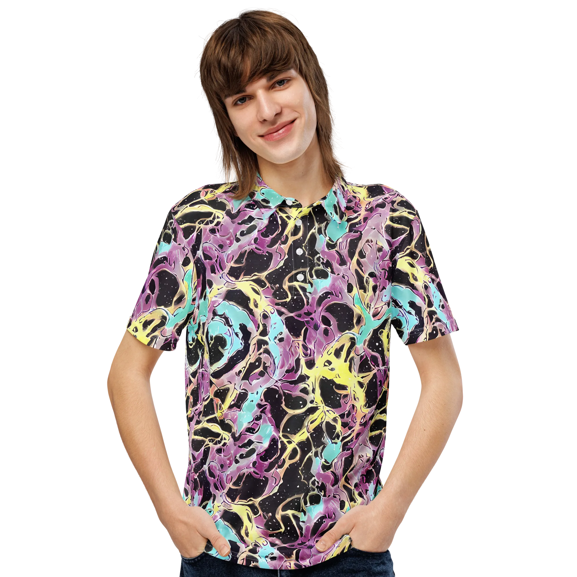Dreams in Orbit on Men's Slim Fit Polo Shirt — Front