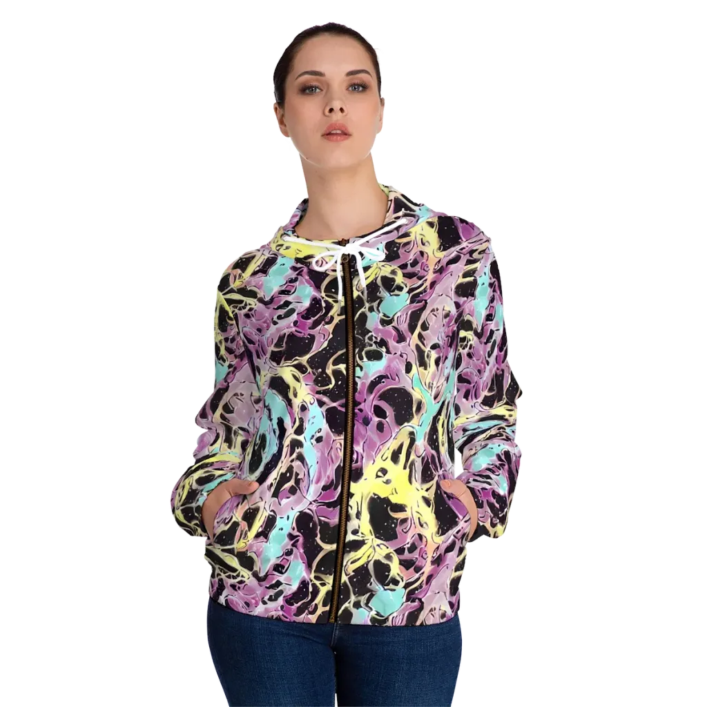 Dreams in Orbit on Women's Full-Zip Hoodie — Front On Person