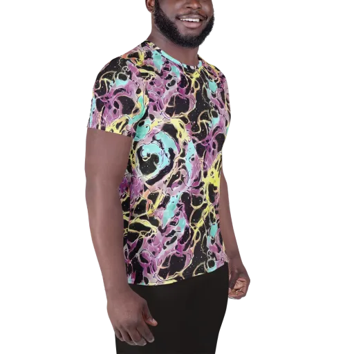 Dreams in Orbit on a Men's Athletic T-Shirt