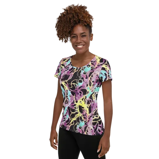 Dreams in Orbit on a Women's Athletic T-Shirt