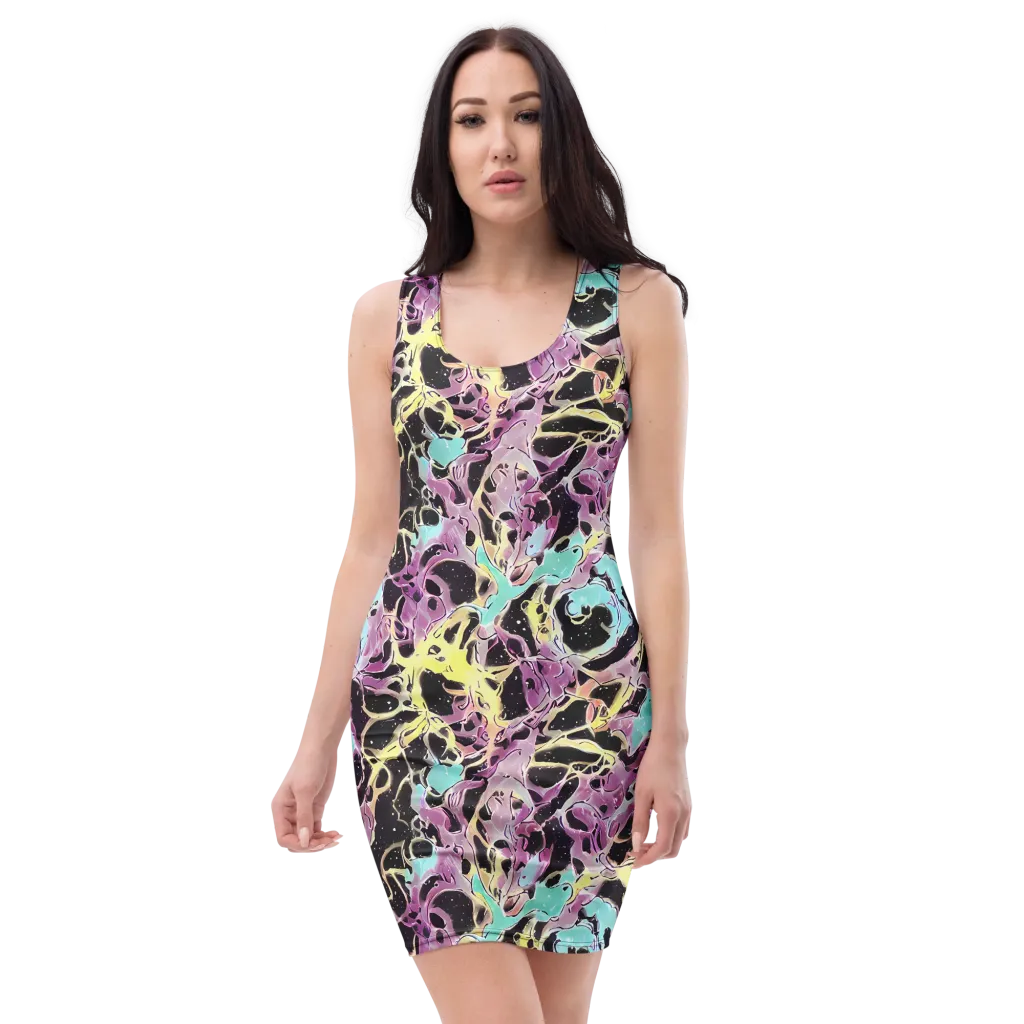 Dreams in Orbit on Bodycon Dress — Front