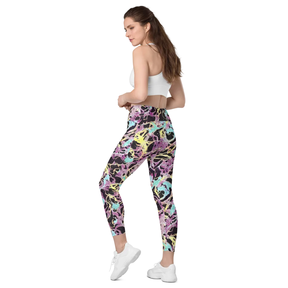 Dreams in Orbit on Leggings with Pockets — Left Back
