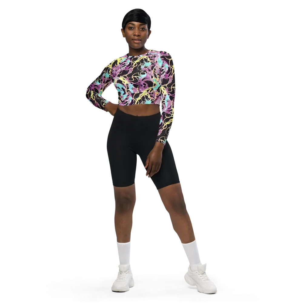 Dreams in Orbit on Long Sleeve Crop Top — Front