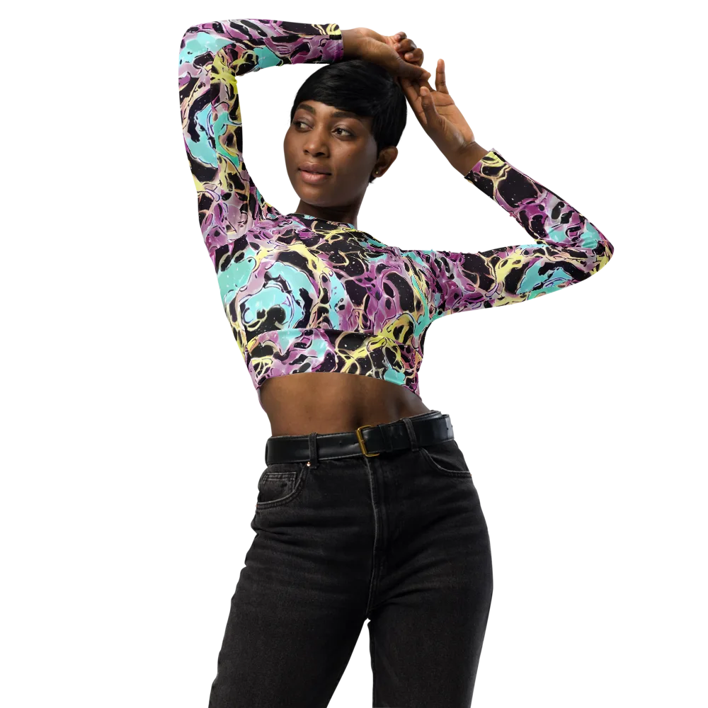 Dreams in Orbit on Long Sleeve Crop Top — Front