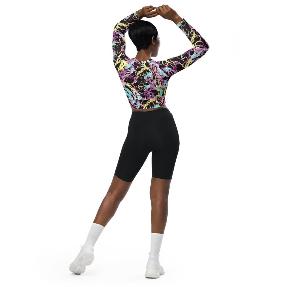 Dreams in Orbit on Long Sleeve Crop Top — Back
