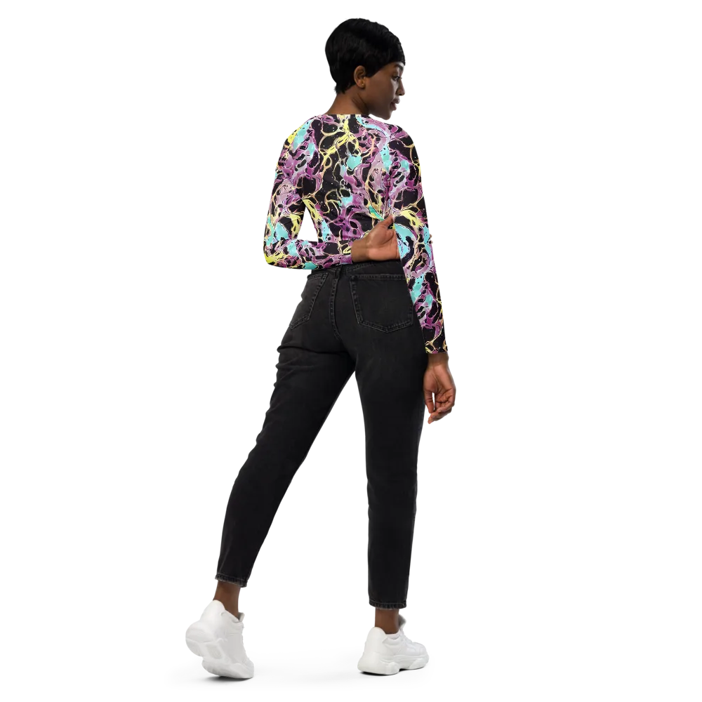 Dreams in Orbit on Long Sleeve Crop Top — Right Back