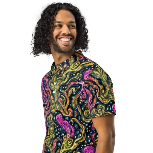 Prismatic Currents on a Men's Slim Fit Polo Shirt