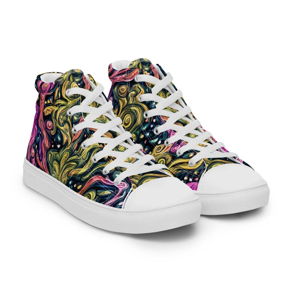 Prismatic Currents on Men's High Top Canvas Shoes — Right Front