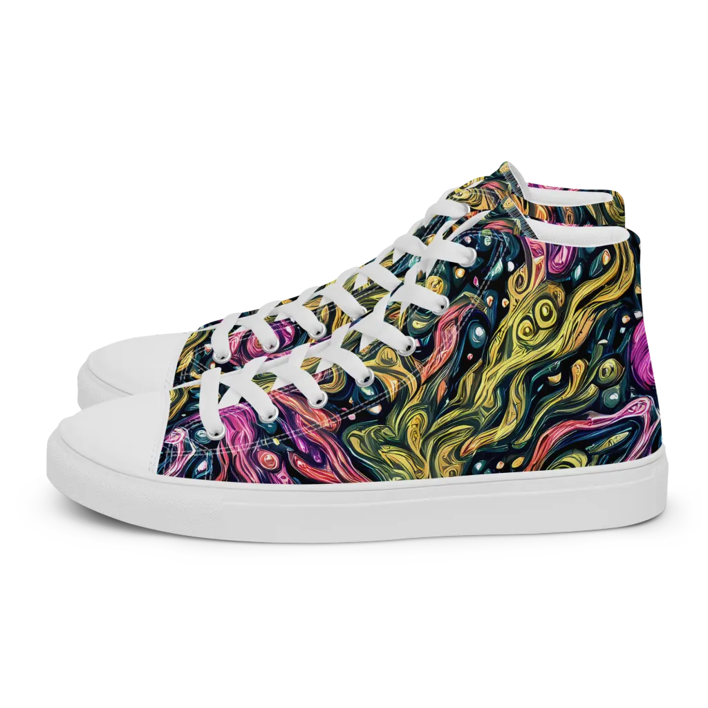 Prismatic Currents on Men's High Top Canvas Shoes — Left