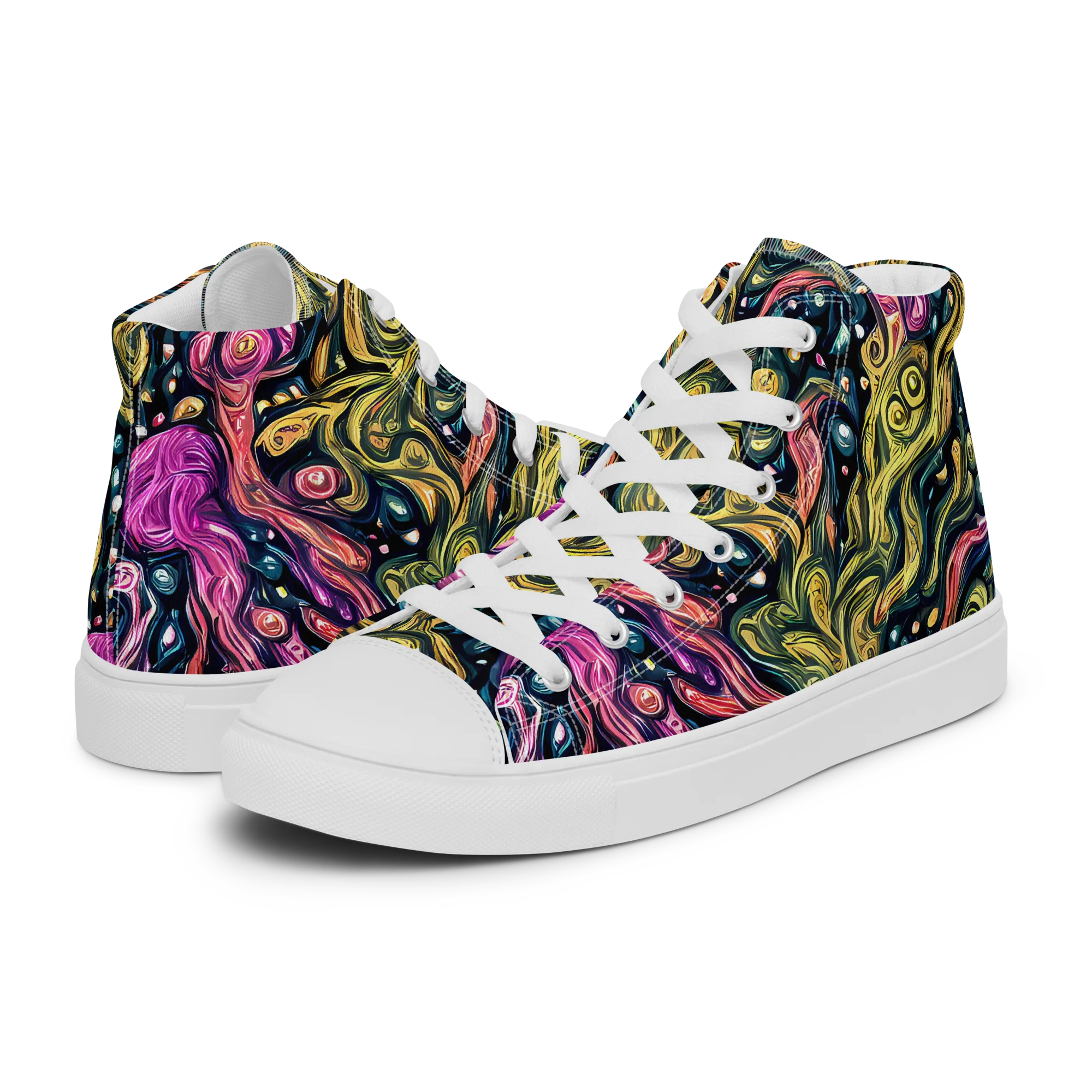 Prismatic Currents on Men's High Top Canvas Shoes — Left