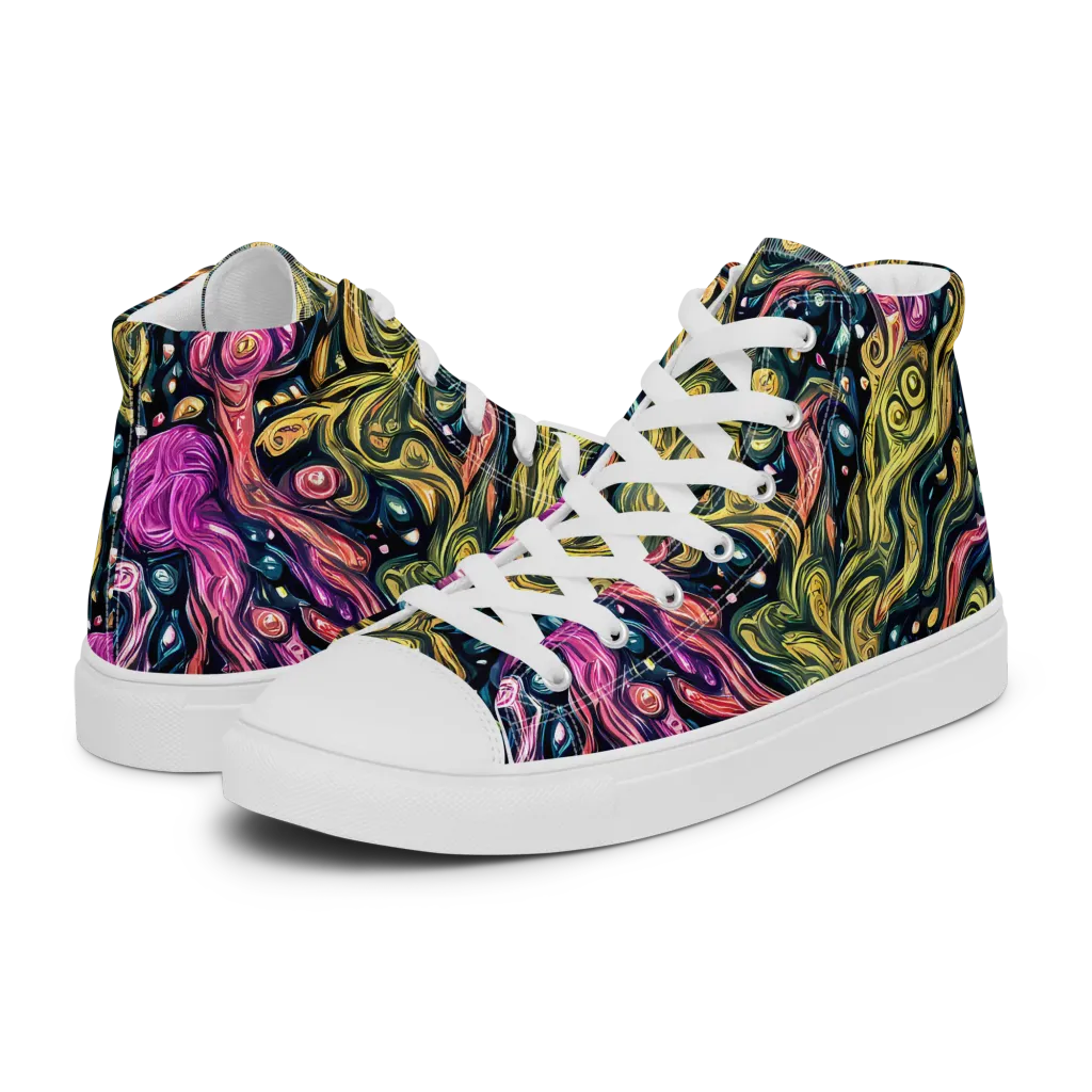 Prismatic Currents on Men's High Top Canvas Shoes — Left