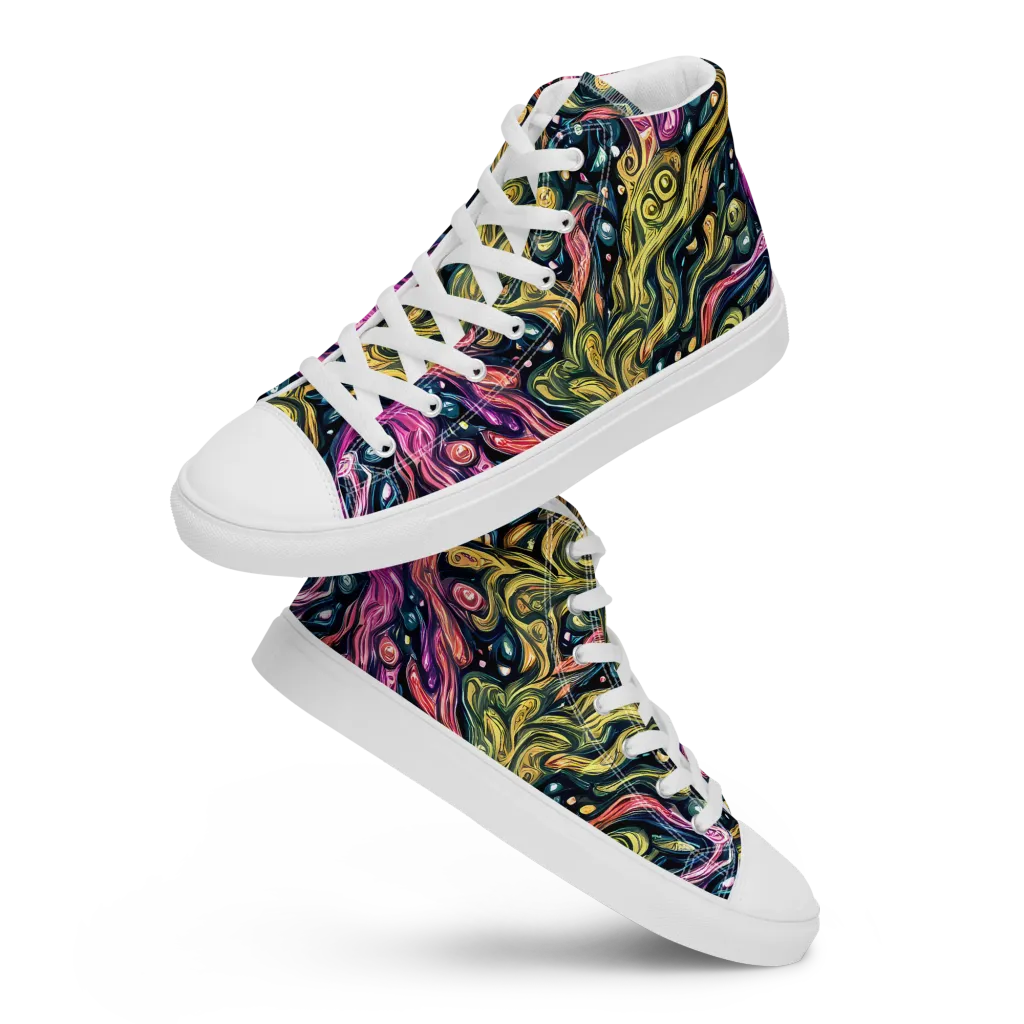 Prismatic Currents on Men's High Top Canvas Shoes — Front