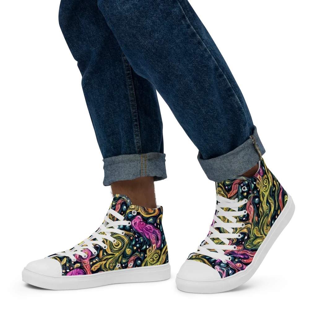 Prismatic Currents on Men's High Top Canvas Shoes — Left