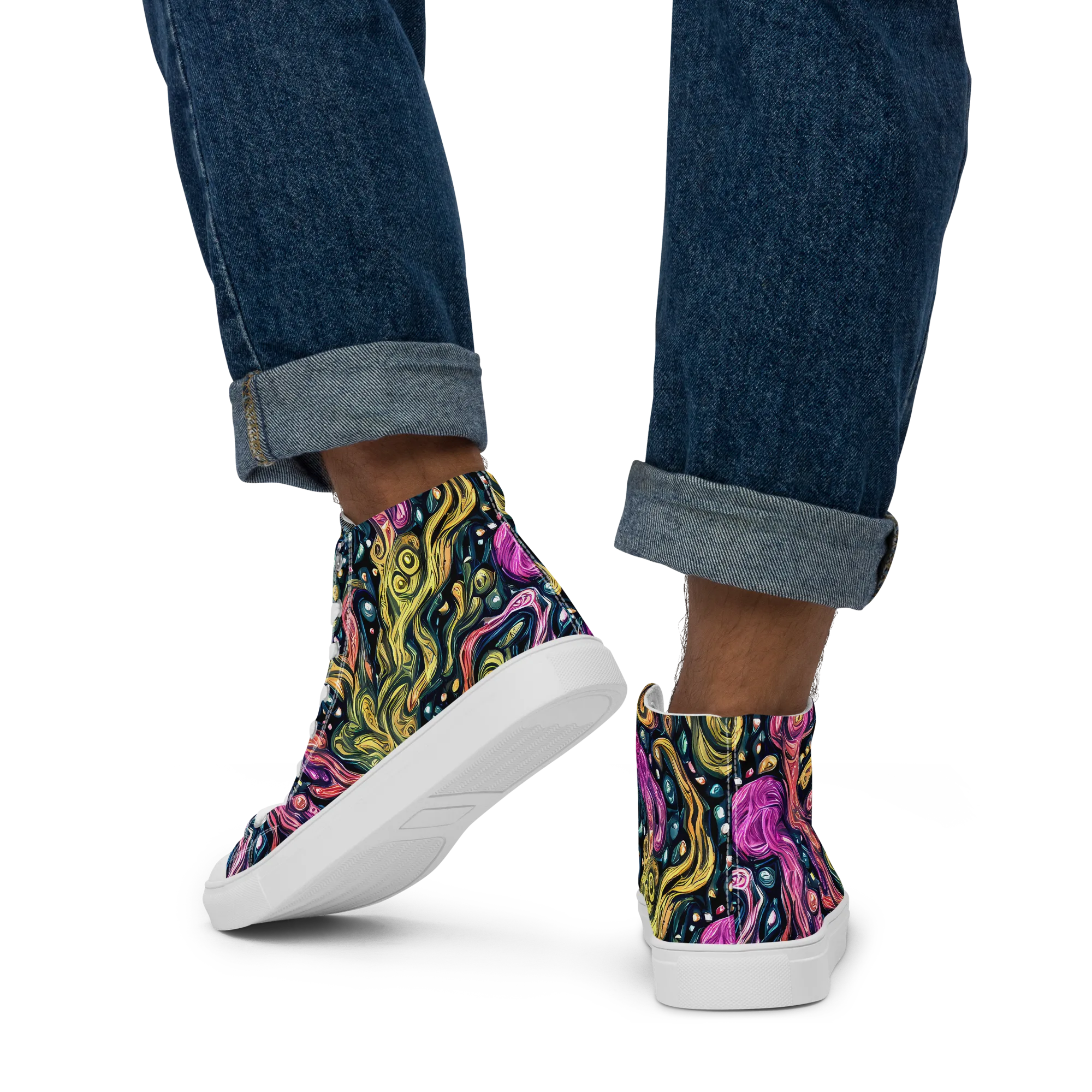 Prismatic Currents on Men's High Top Canvas Shoes — Back