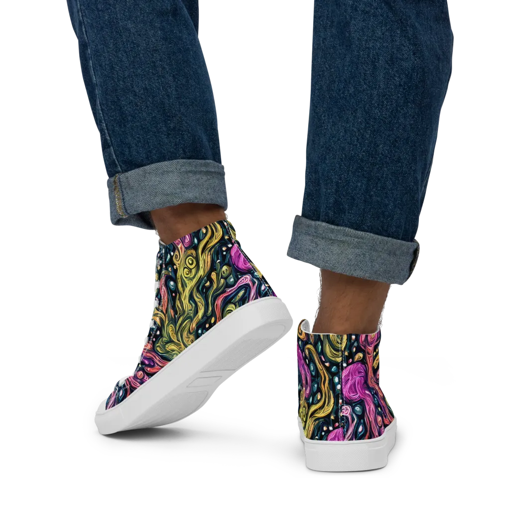 Prismatic Currents on Men's High Top Canvas Shoes — Back