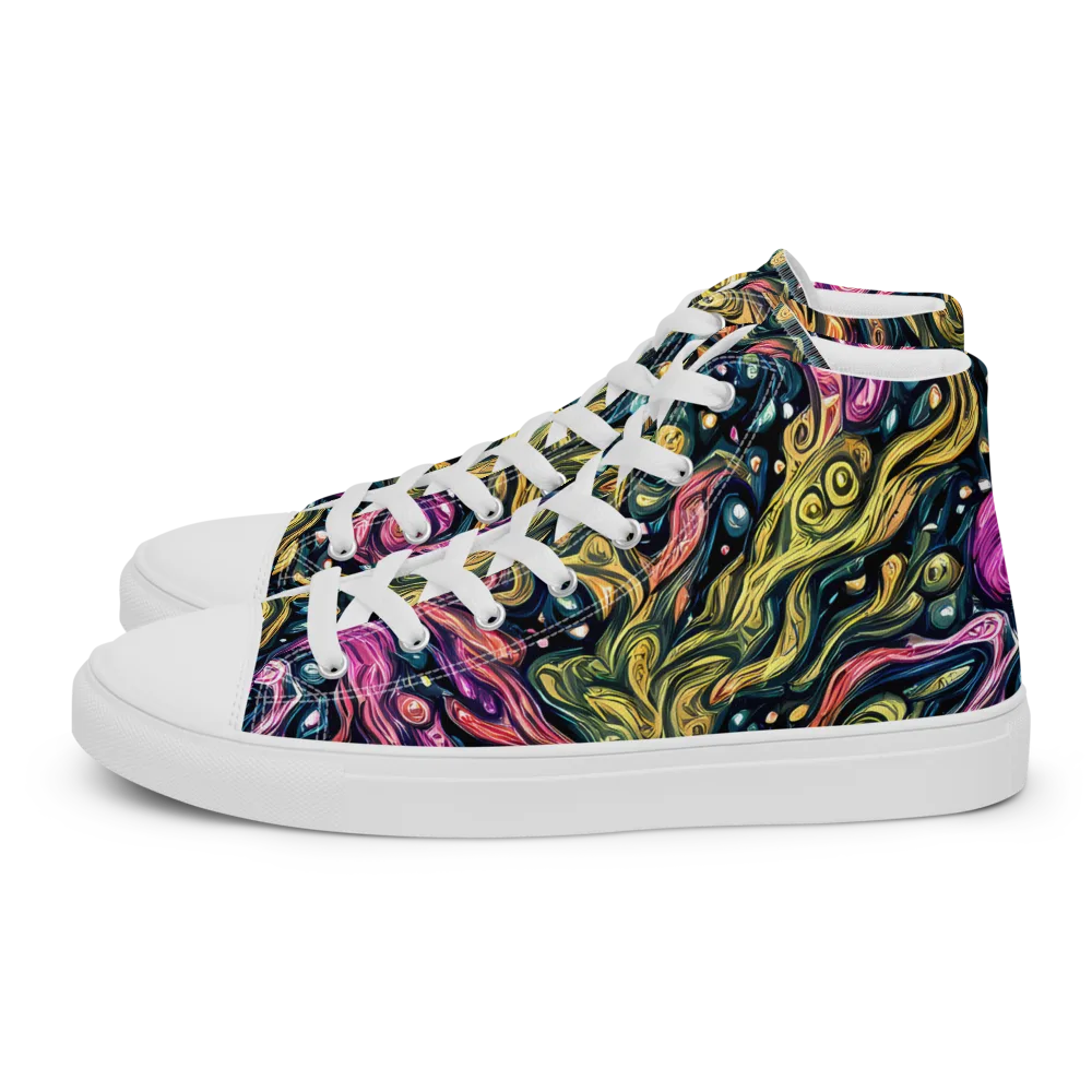 Prismatic Currents on Women's High Top Canvas Shoes — Left