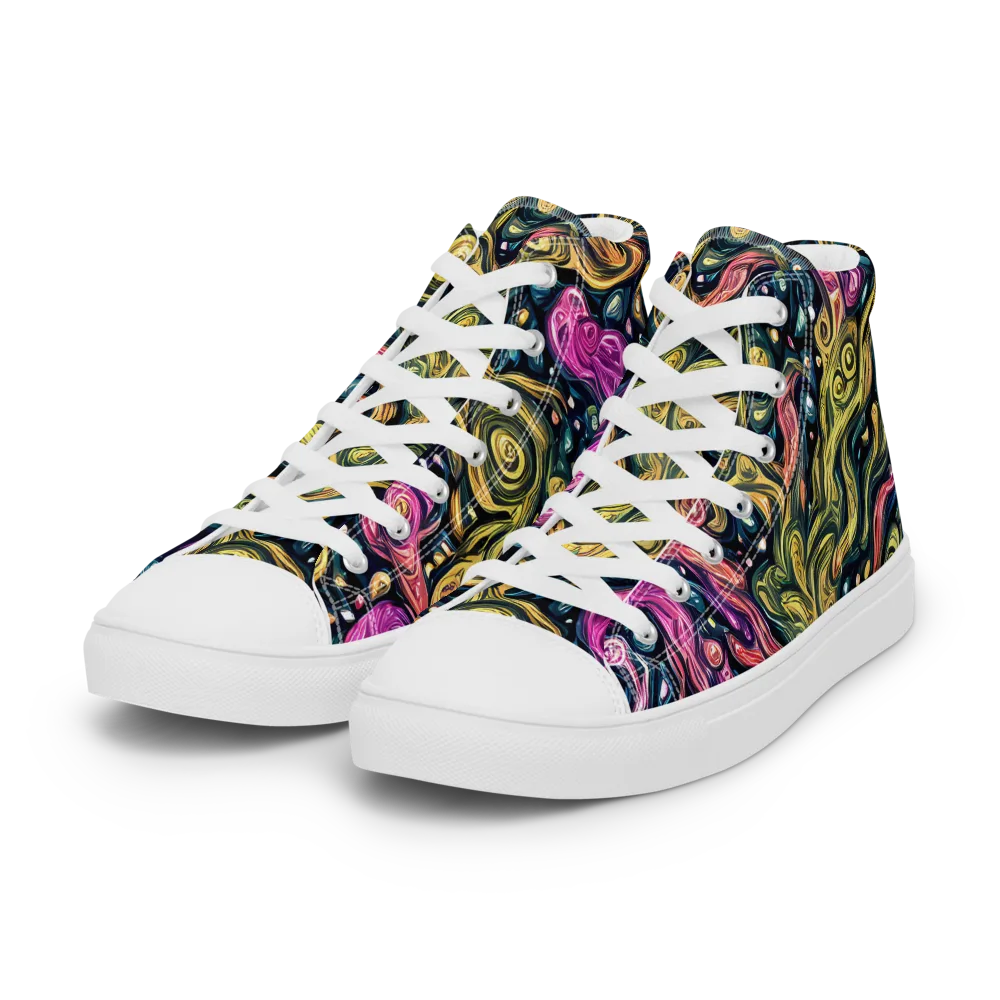 Prismatic Currents on Women's High Top Canvas Shoes — Left Front