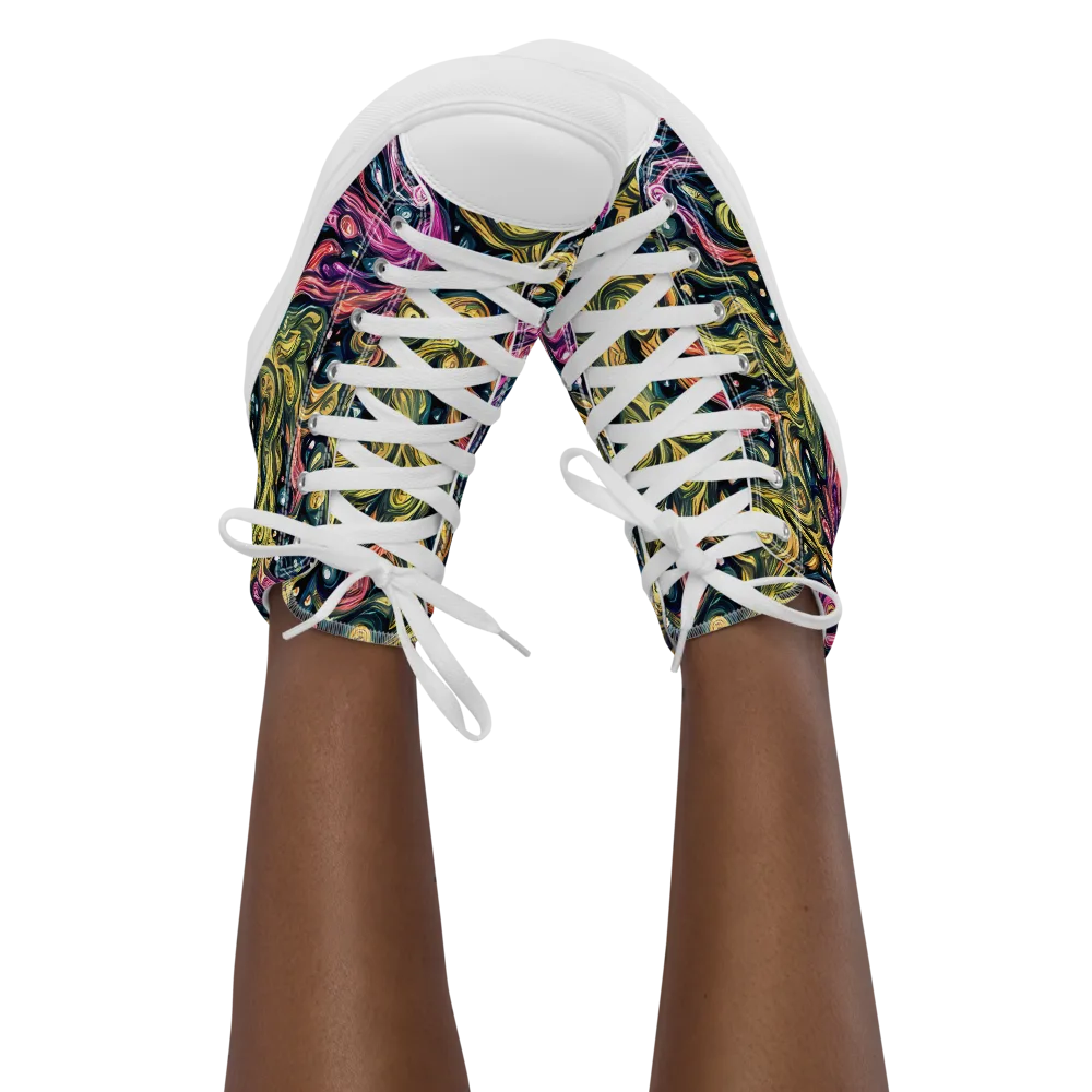 Prismatic Currents on Women's High Top Canvas Shoes — Front