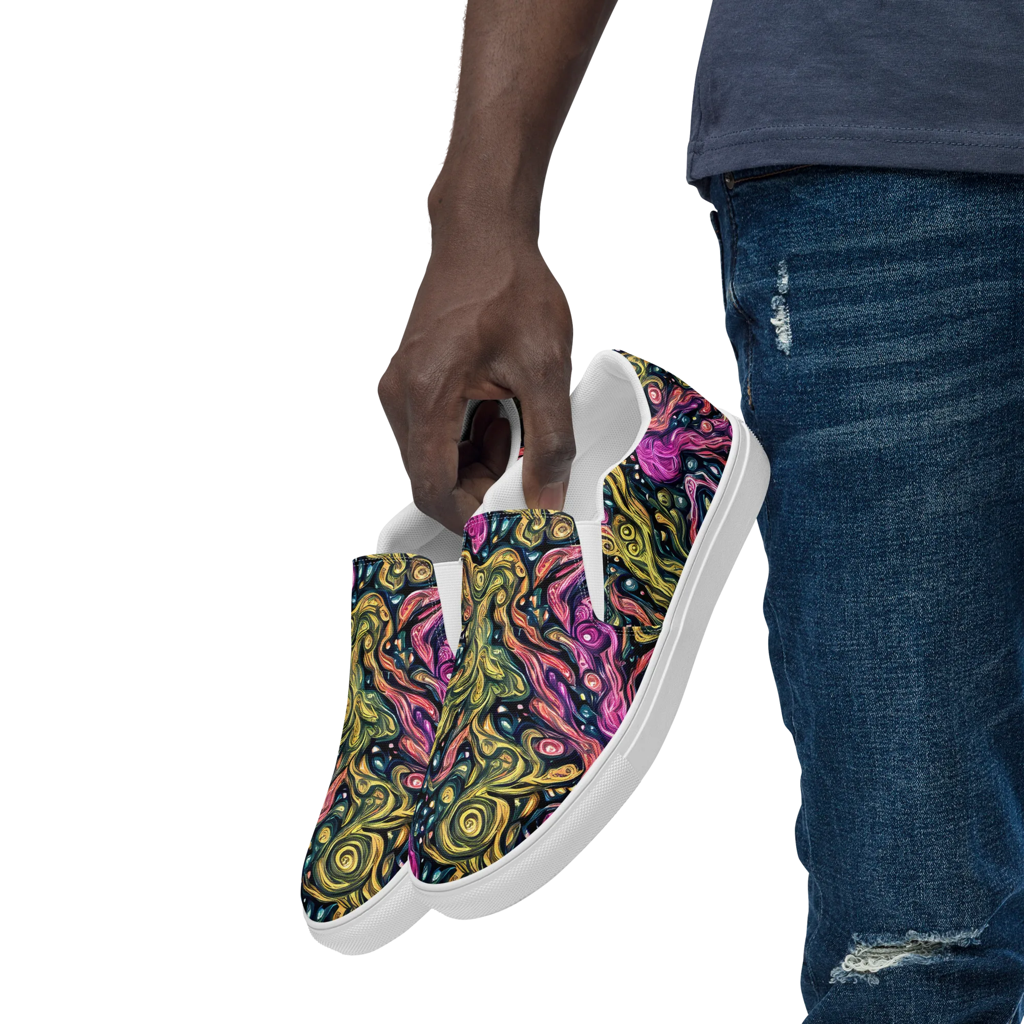 Prismatic Currents on Men's Slip-On Canvas Shoes — Left Front