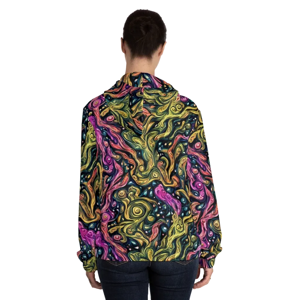 Prismatic Currents on Women's Full-Zip Hoodie — Back On Person
