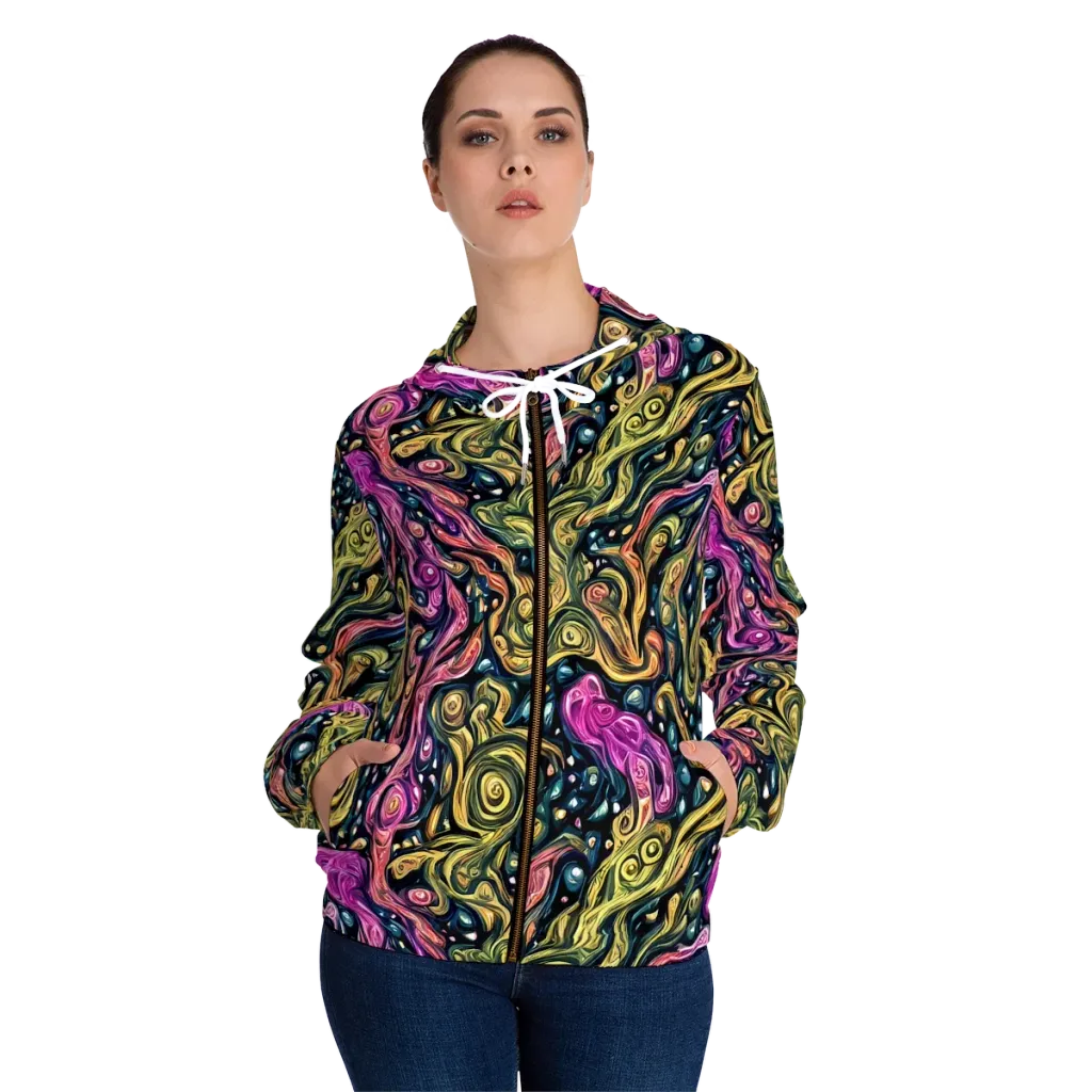 Prismatic Currents on Women's Full-Zip Hoodie — Front On Person