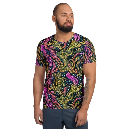 Prismatic Currents on a Men's Athletic T-Shirt
