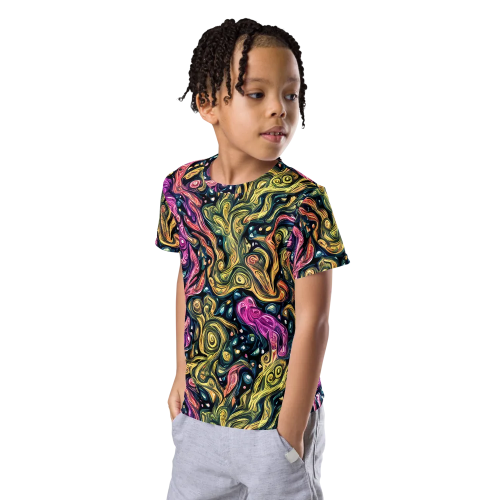 Prismatic Currents on Kids Crew Neck T-Shirt — Left Front