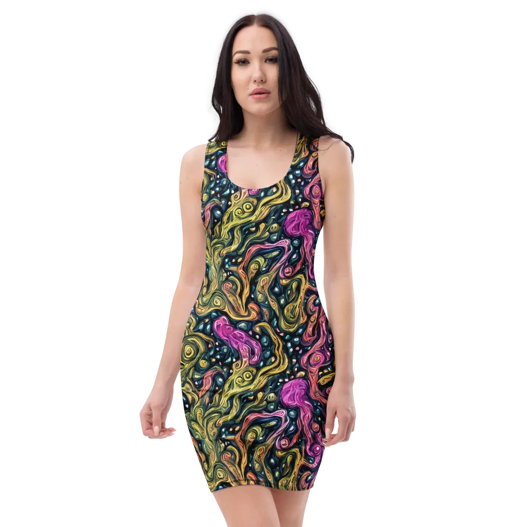 Prismatic Currents on Bodycon Dress — Front