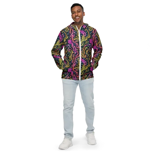 Prismatic Currents on a Men's Windbreaker