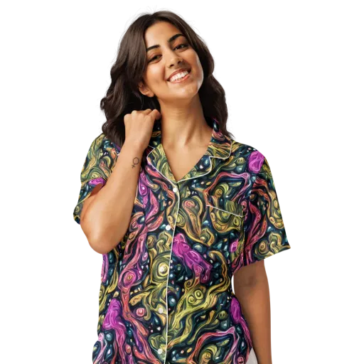Prismatic Currents on a Women's Short Sleeve Pajama Top