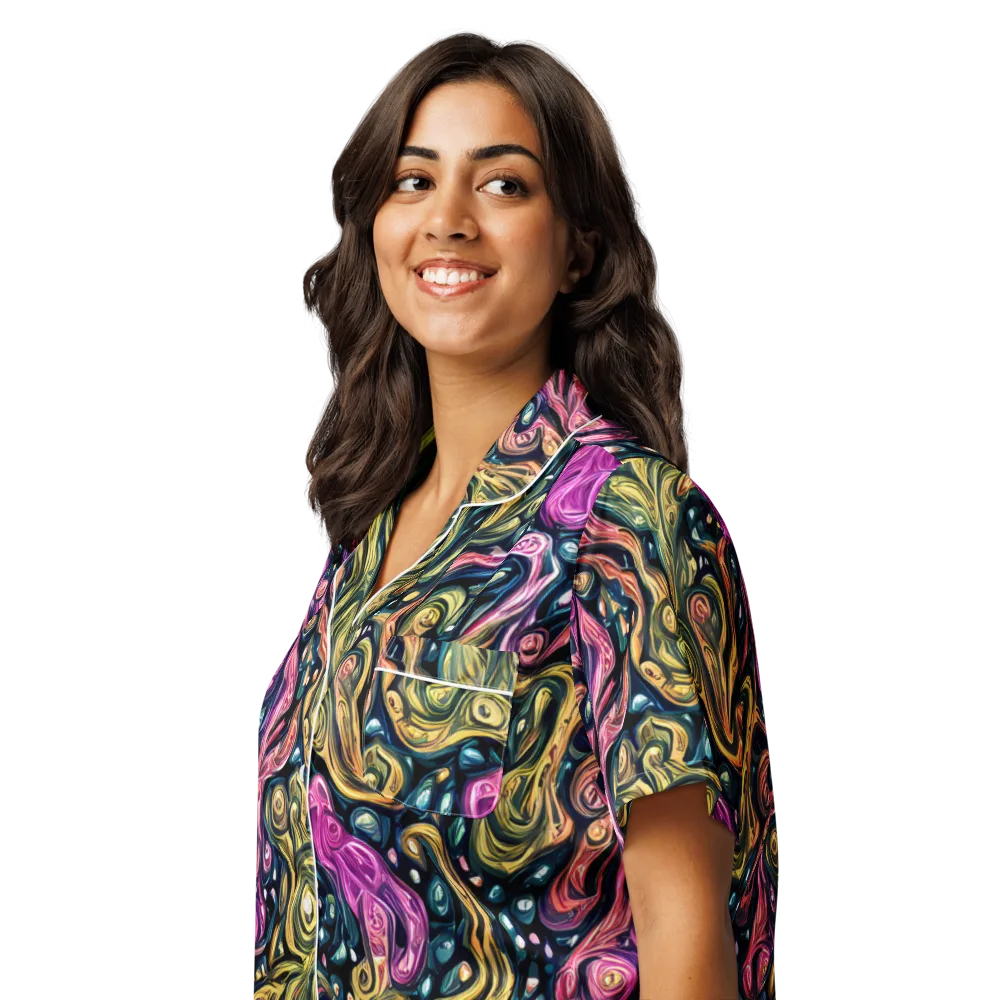 Prismatic Currents on Women's Short Sleeve Pajama Top — Left Front