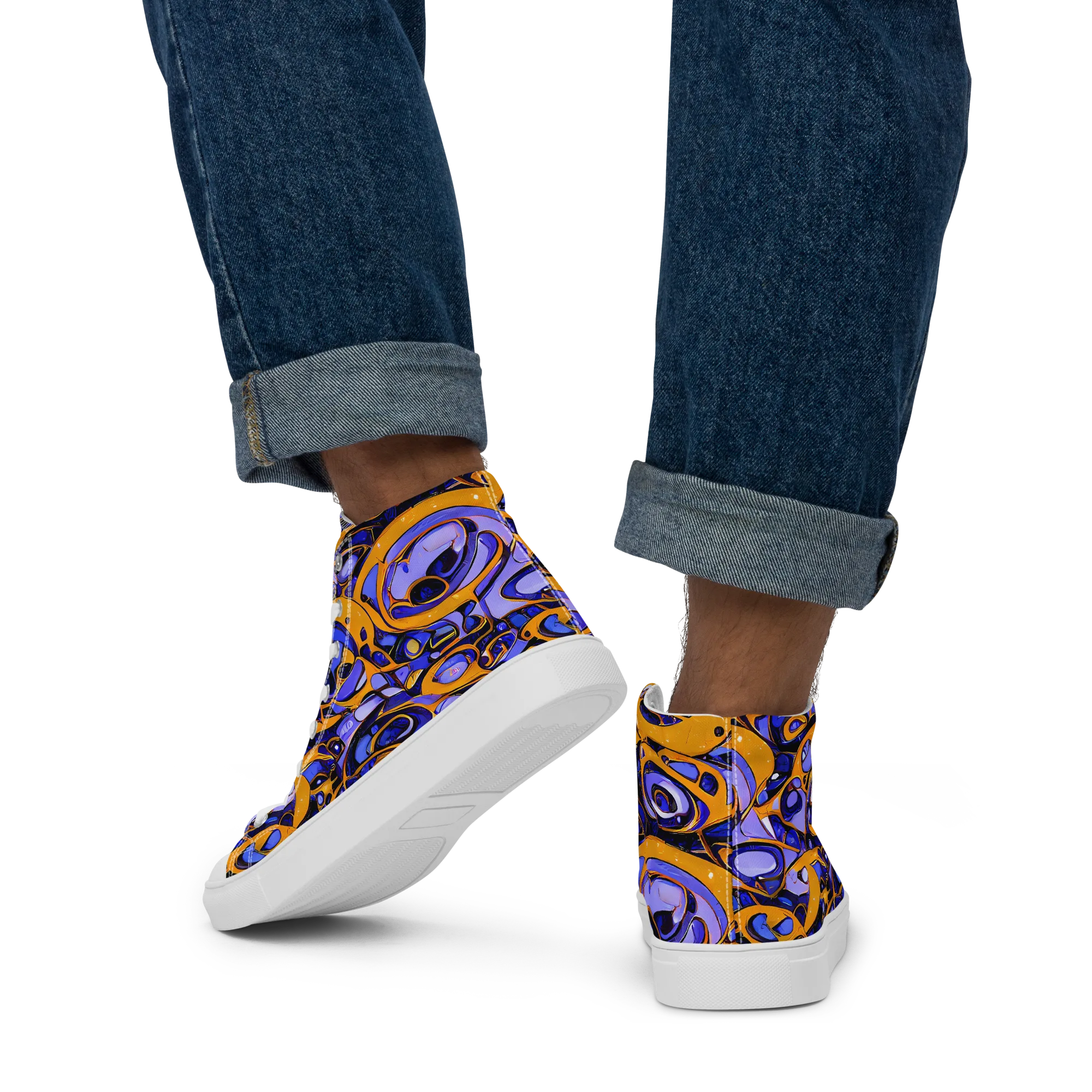 Psychedelic Alloy on Men's High Top Canvas Shoes — Back
