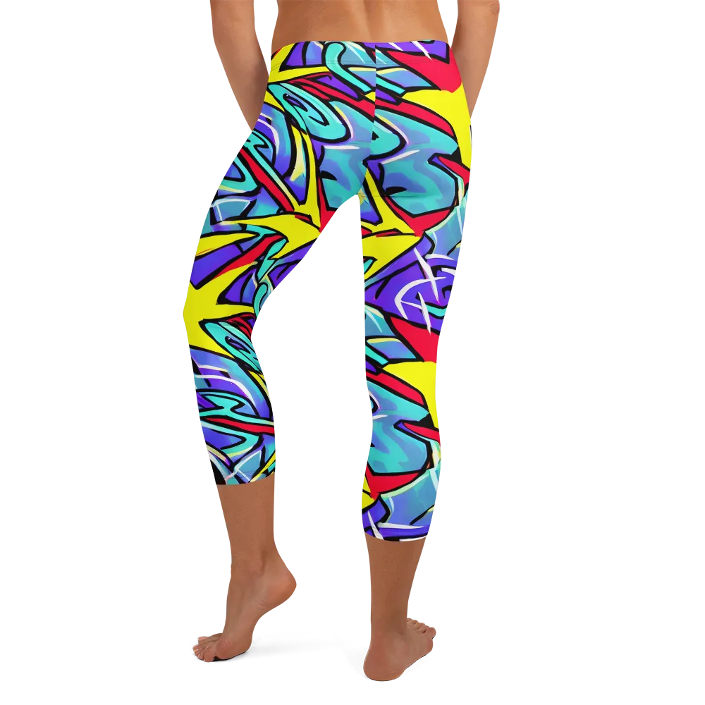 Neon Turbulence on Capri Leggings — Back