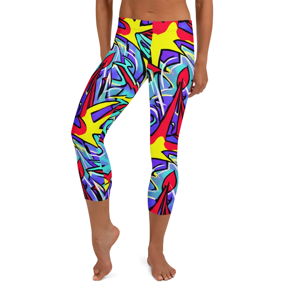 Neon Turbulence on Capri Leggings — Front